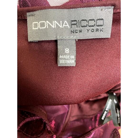 Donna Ricco Dress Sheath Velvet Embroidered Sequin Mesh Wine Size 8 Bordeaux - Picture 9 of 9
